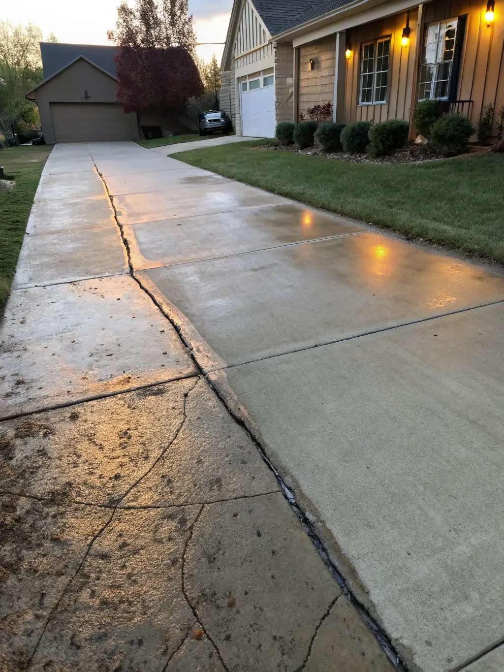 A before-and-after shot of a driveway undergoing seal coating, demonstrating the protective layer and enhanced appearance provided by Del Angel Paving.